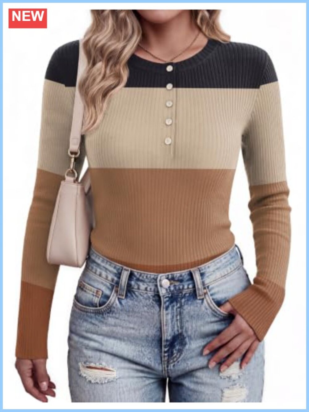 Ekouaer Womens Long Sleeve Henley Sweater Rib Knit Slim Fit Lightweight Pullover